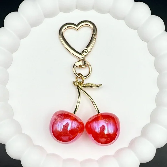 Handmade Red Cherry Bag Charm / Keychain - Picture 1 of 4